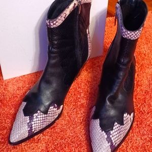 Vince Camuto Reptitle Embossed Tips Western Ankle Boot